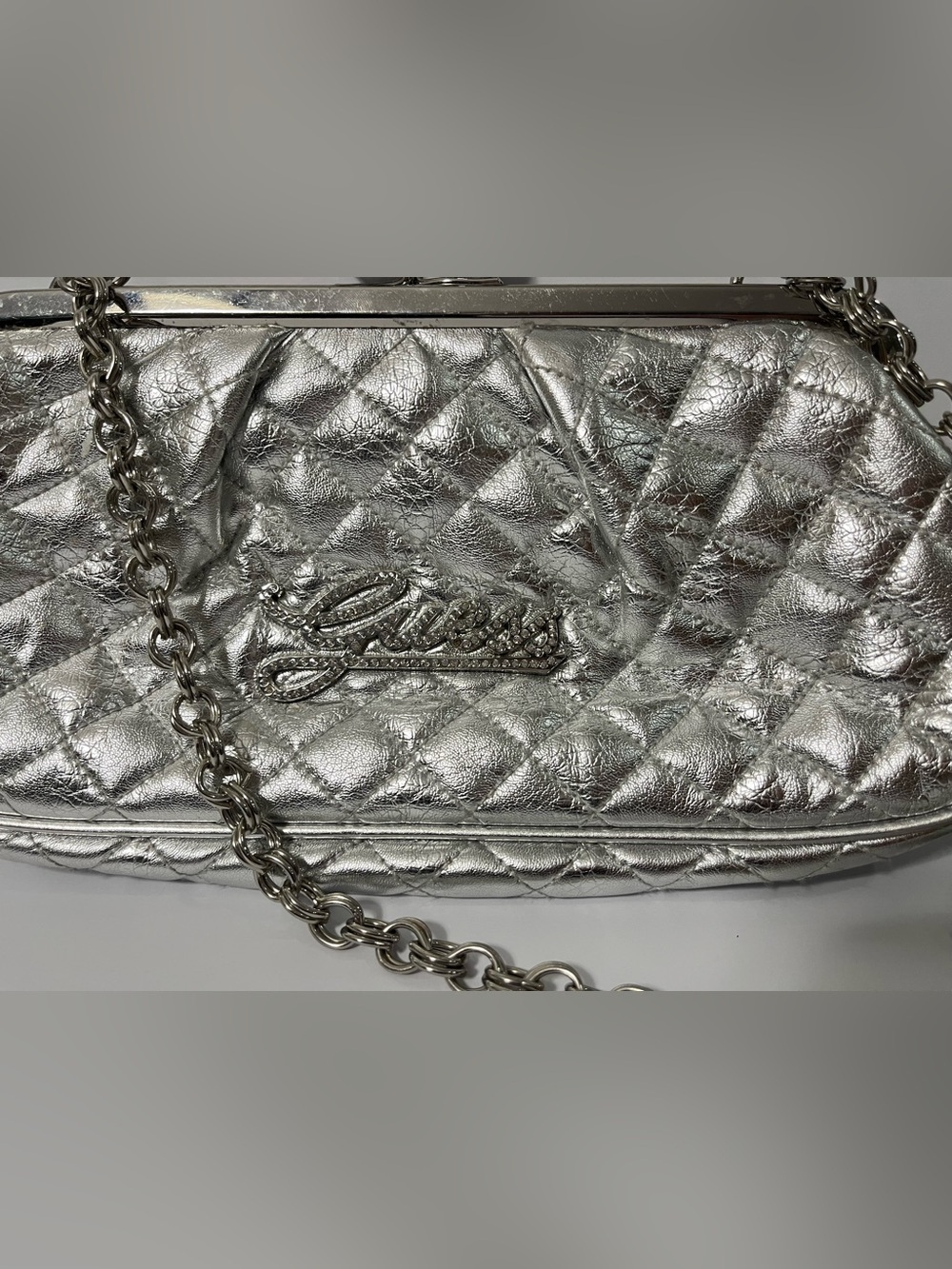 Guess Y2K Iconic Silver Rhinestones Clutch Shoulder Bag - Picture 3 of 9
